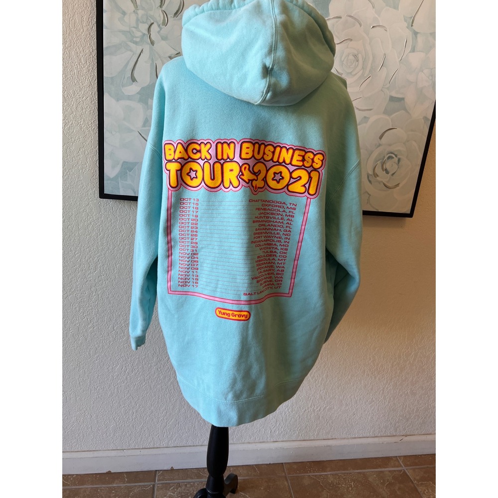 Yung Gravy Back In Business Tour 2021 Hoodie XL Aqua Blue Concert Sweatshirt - Picture 7 of 8